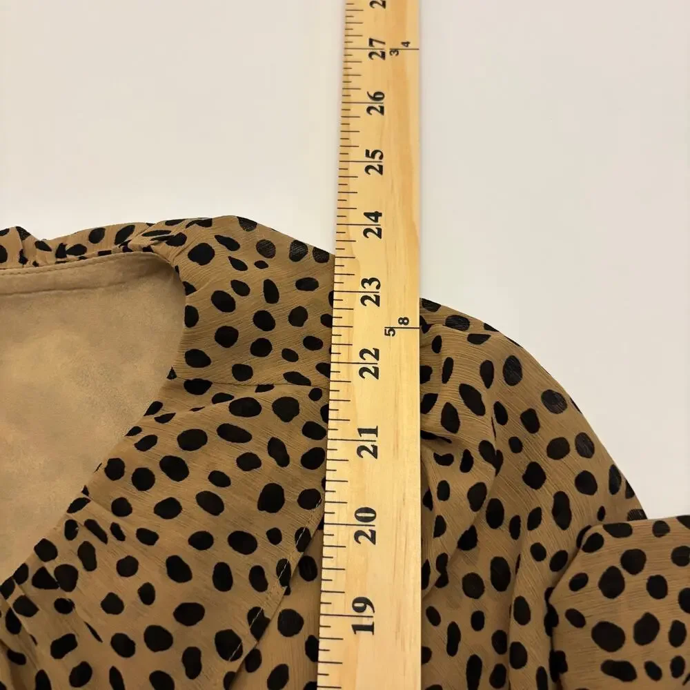 J.Crew Women's M Leopard Animal Print Ruffle V Neck Long Sleeve Blouse